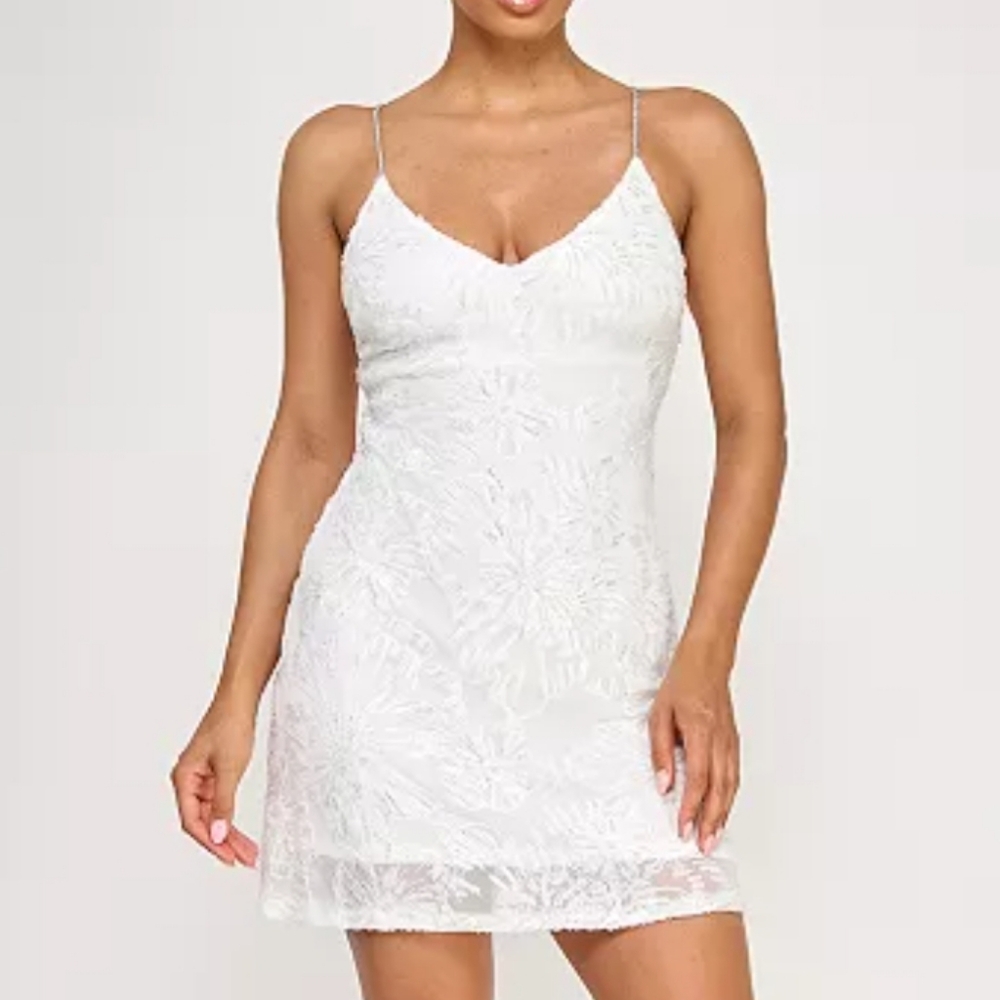 White Beaded Mini Dress - Picture 2 of 7